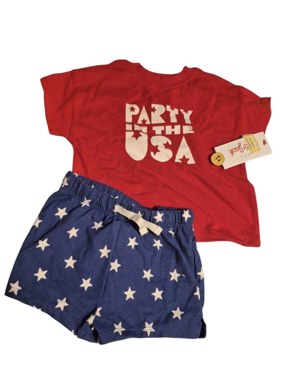 Kids Red "Party in the USA" Outfit Set with Navy Star Shorts